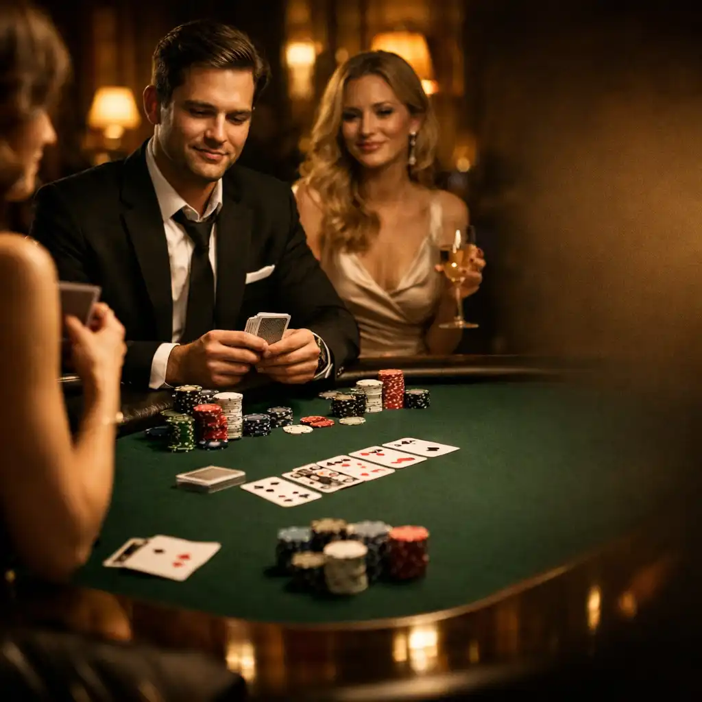 Elegancki wieczór pokerowy z profesjonalnym stołem i atmosferą premium